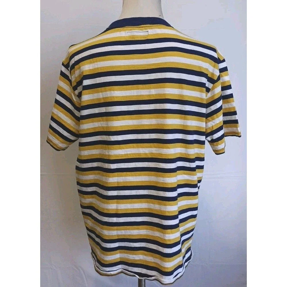 Vintage Guess Originals T-Shirt Striped Embroidery Mens Medium Yellow Blue - Picture 3 of 11